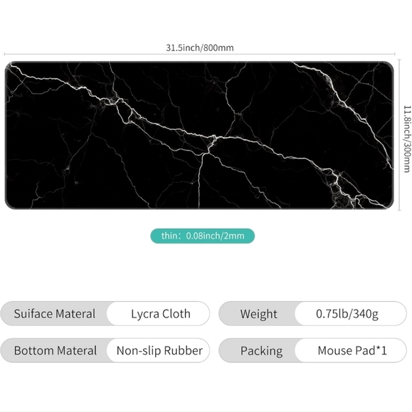 Black Marble Desk Mat with White Lightening Bolts- Comfortable, Non-Slip,&Smooth - Picture 2 of 5